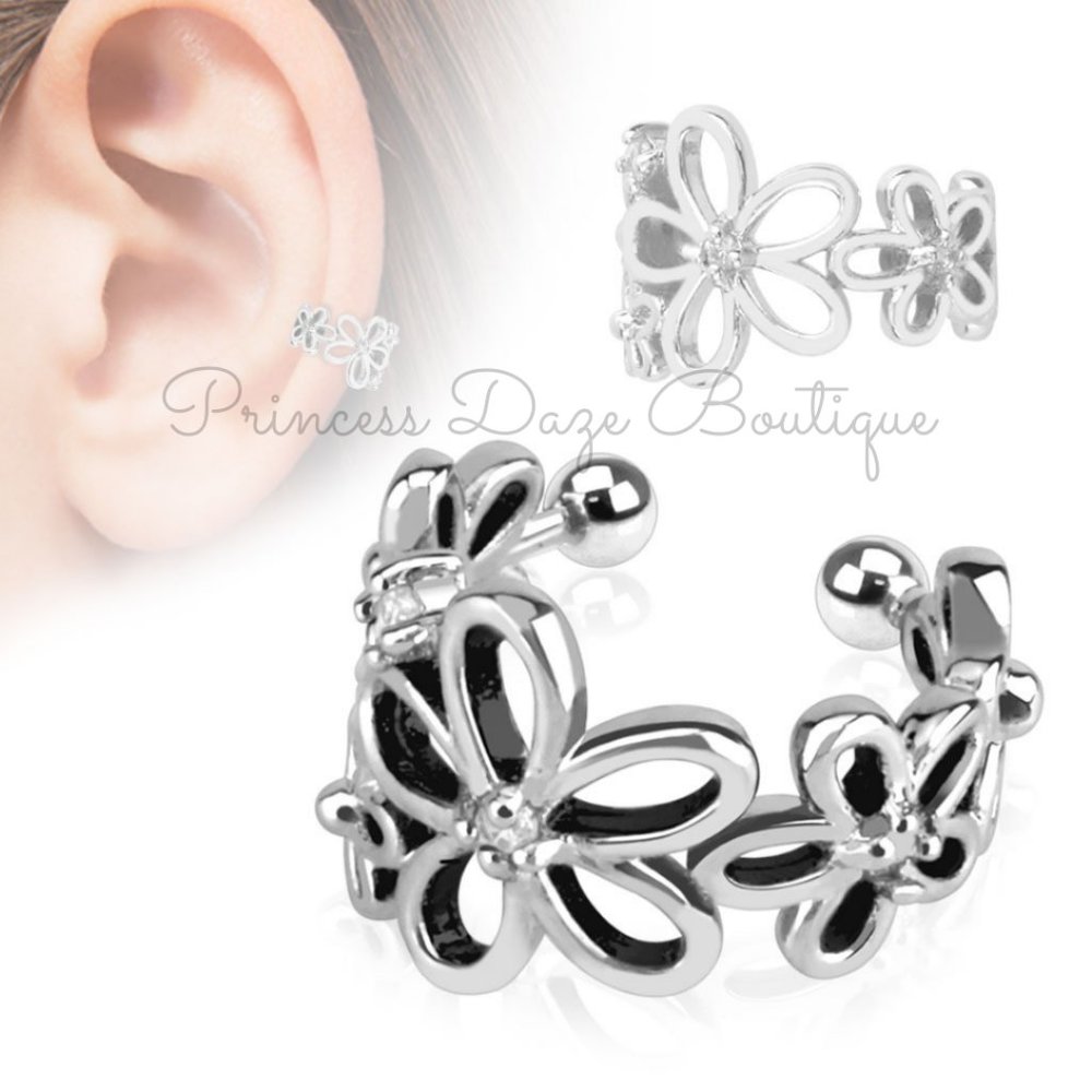 Flower Clip On Ear Cuff / Fake‎ Cartilage Non Piercing Earring
